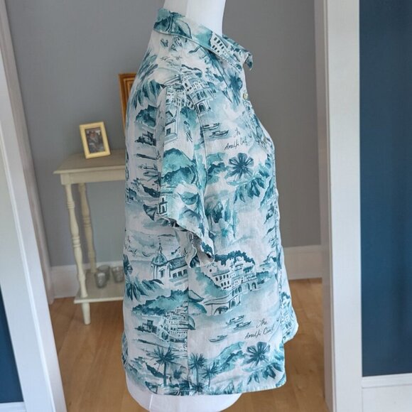 Cynthia Rowley Amalfi Coast Linen Women's Shirt Short Sleeve Sz Small Turquoise - Picture 5 of 11